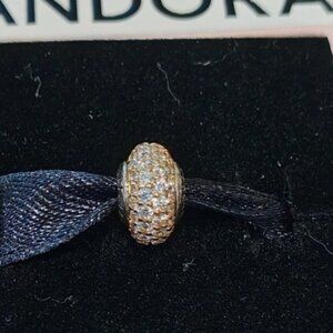 PANDORA *RETIRED SS & 14ktGold Stability ESSENCE Charm w/Clear Zirconia 796309CZ